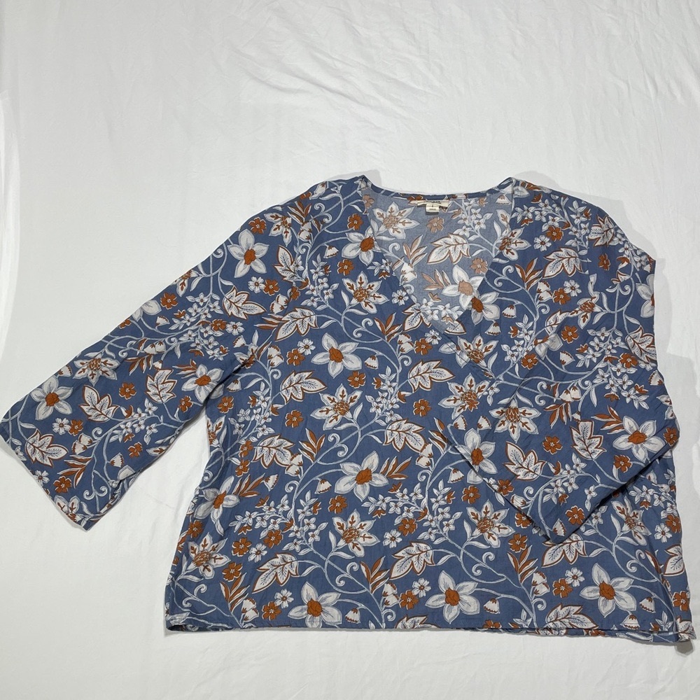 A.n.a Floral Faux Wrap Front Blouse
